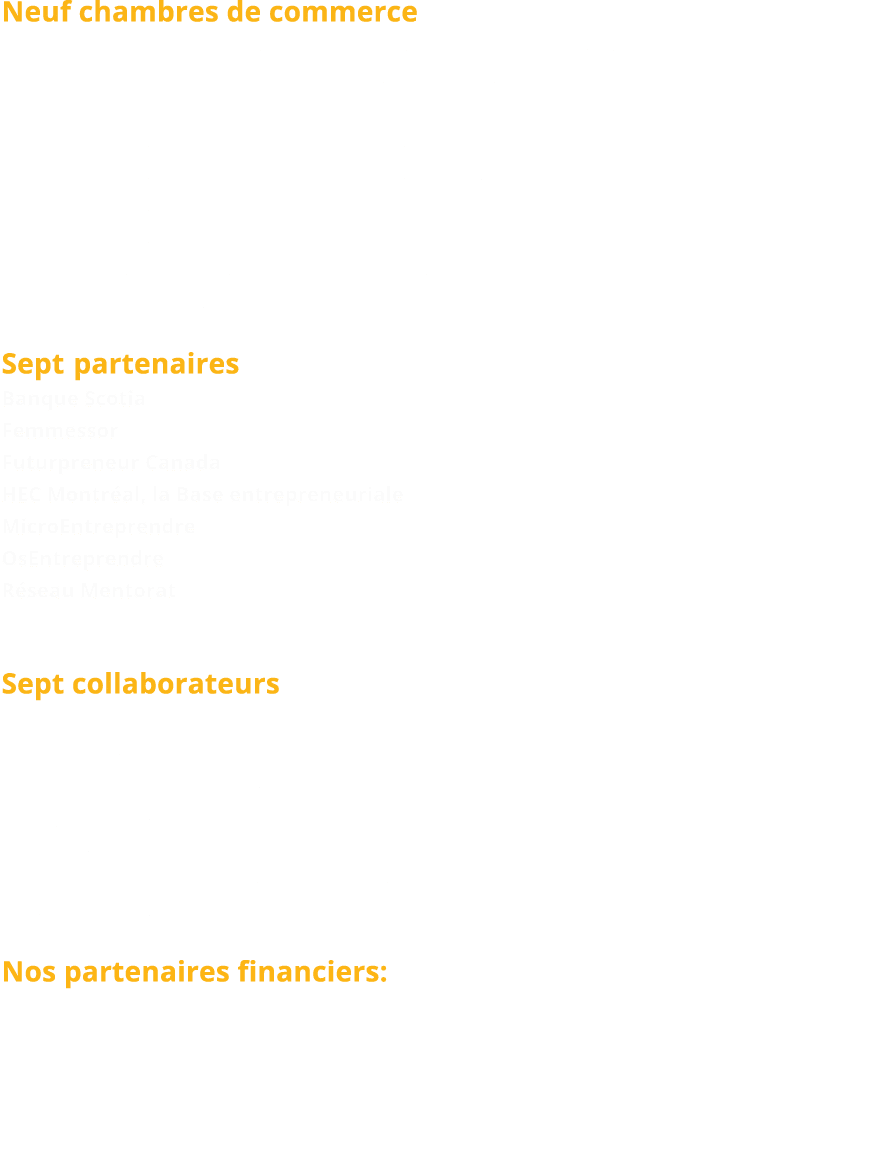 Neuf chambres de commerce Chambre de commerce de la communité iranienne du Québec (CCCIQ) Chambre de commerce latino-   