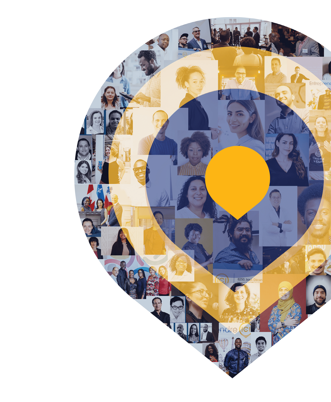 Hundreds of social media portraits are superimposed over a target 