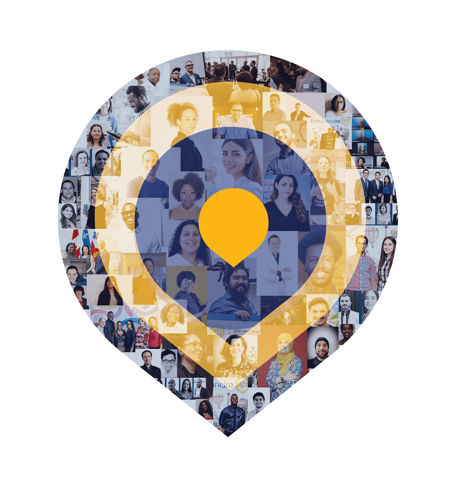 Hundreds of social media portraits are superimposed over a target 