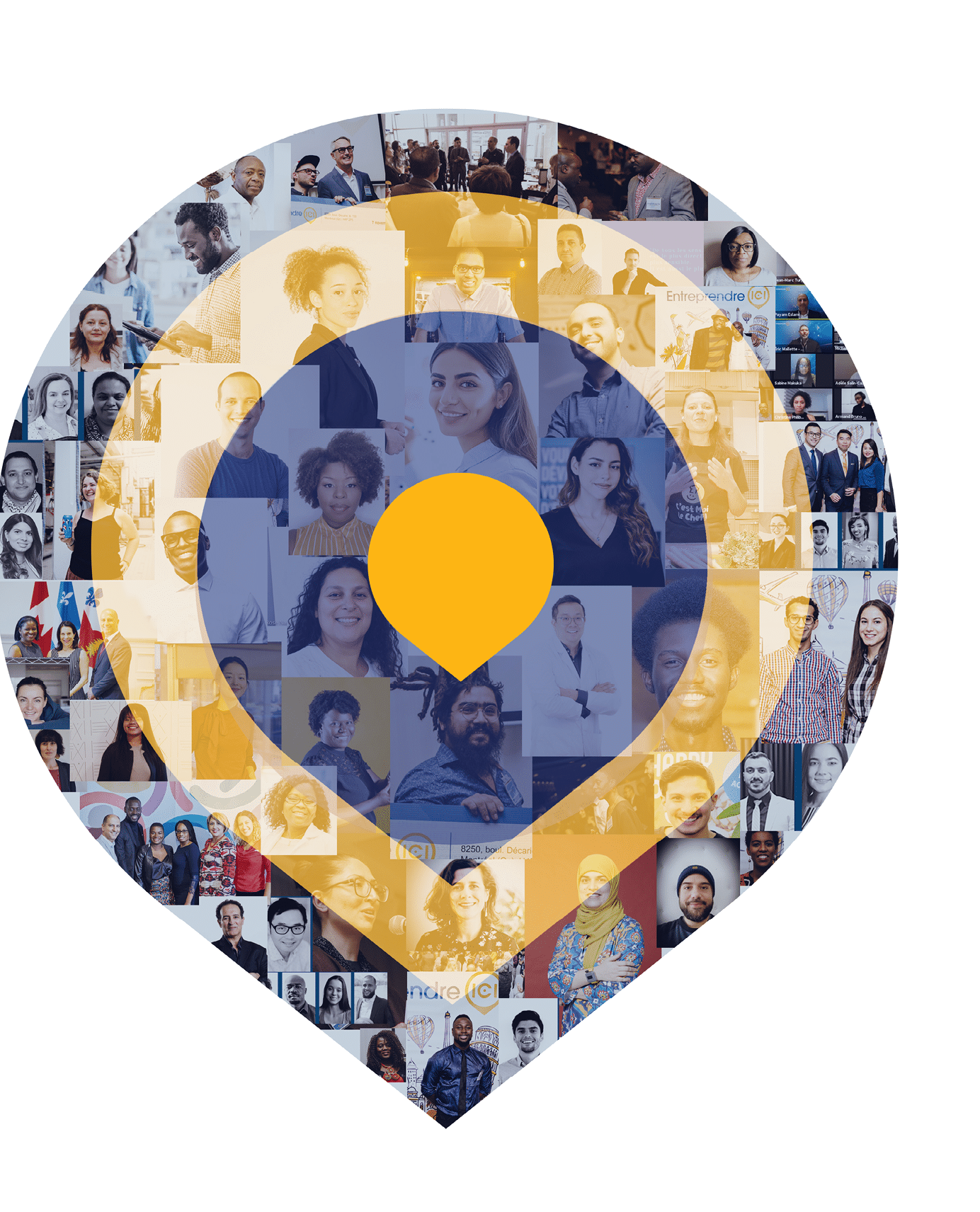 Hundreds of social media portraits are superimposed over a target 