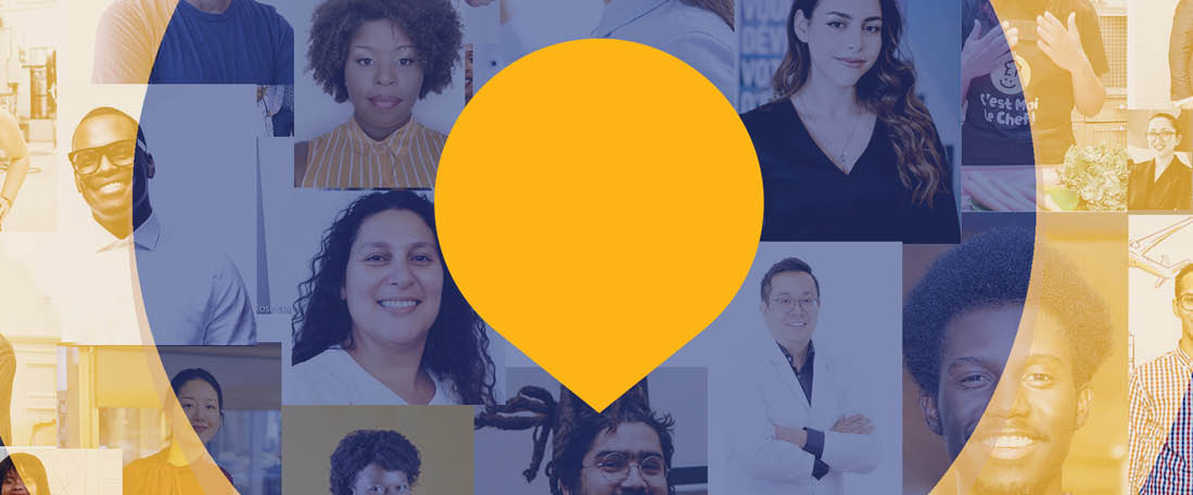 Hundreds of social media portraits are superimposed over a target 