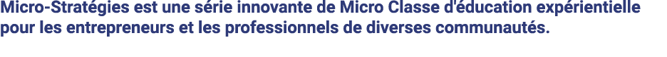 Micro-Stratégies est une série innovante de Micro Classe d'éducation expérientielle pour les entrepreneurs et les pro   
