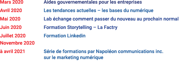 Mars 2020 Aides gouvernementales pour les entreprises Avril 2020 Les tendances actuelles   les bases du numérique Mai   